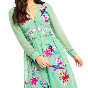 Stunning ASOS embroidered skater midi dress in sage green color